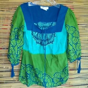 Axyeh S Turquoise Green Blue Boho Cotton Top